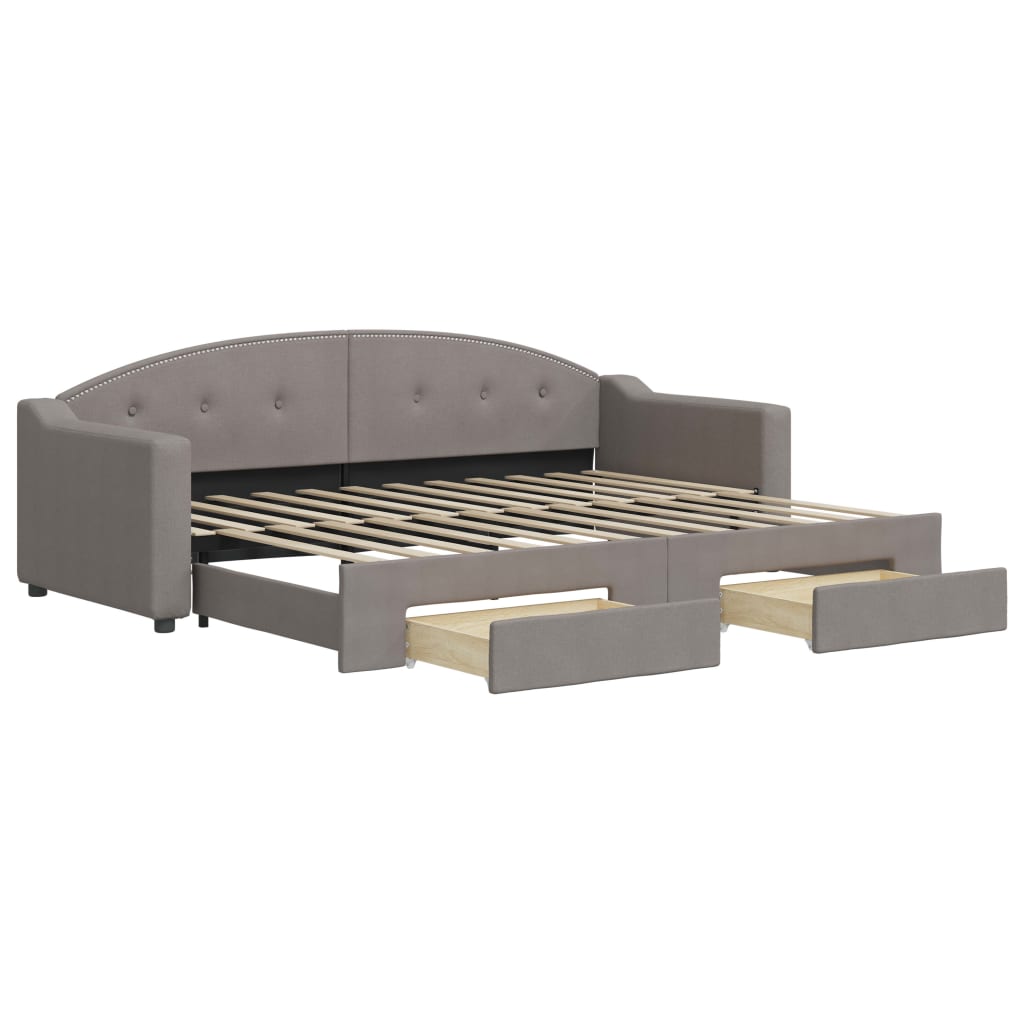 Slaapbank met onderschuifbed en lades 80x200 cm stof taupe – afbeelding 2