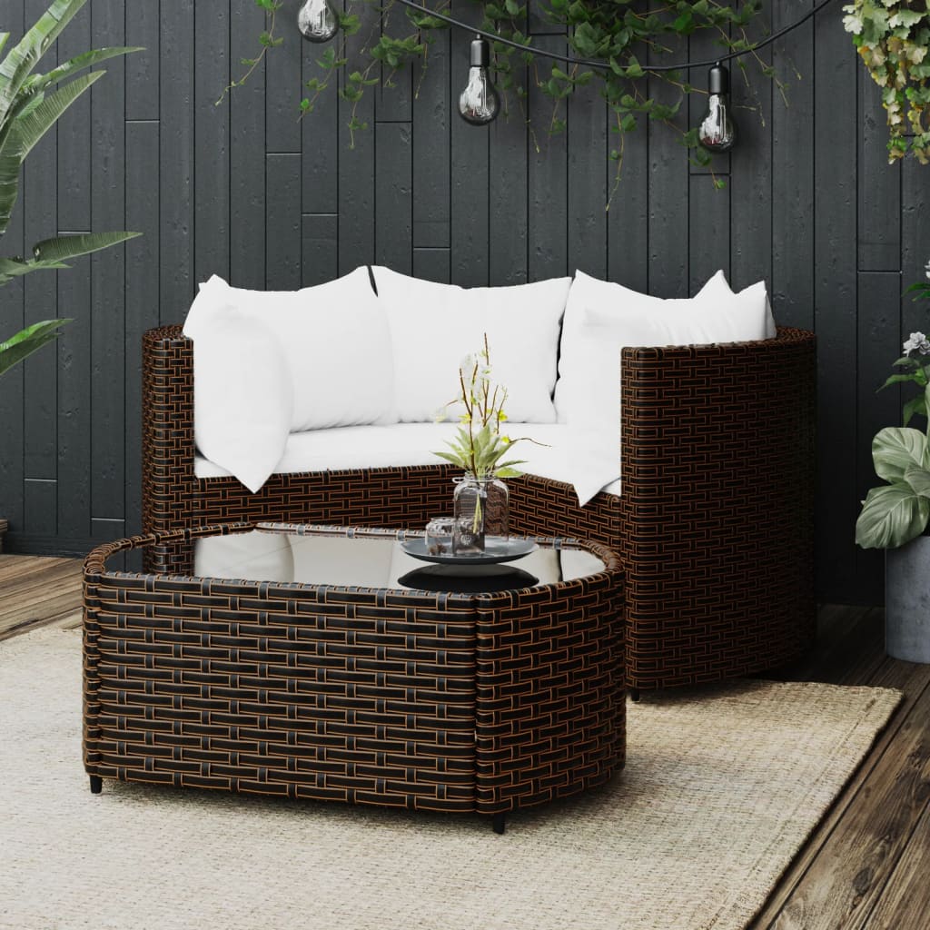 4-delige Loungeset met kussens poly rattan bruin