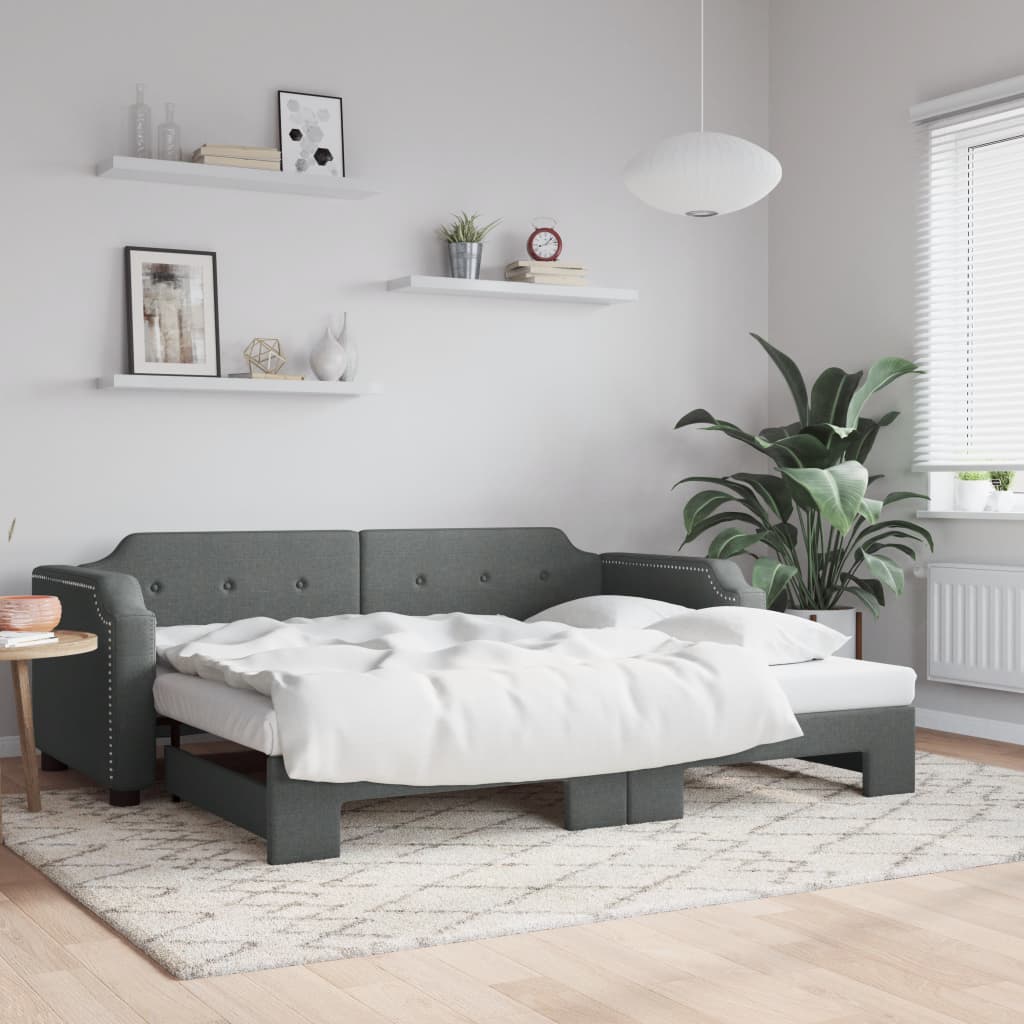 Slaapbank met onderschuifbed 90x200 cm stof donkergrijs – afbeelding 1