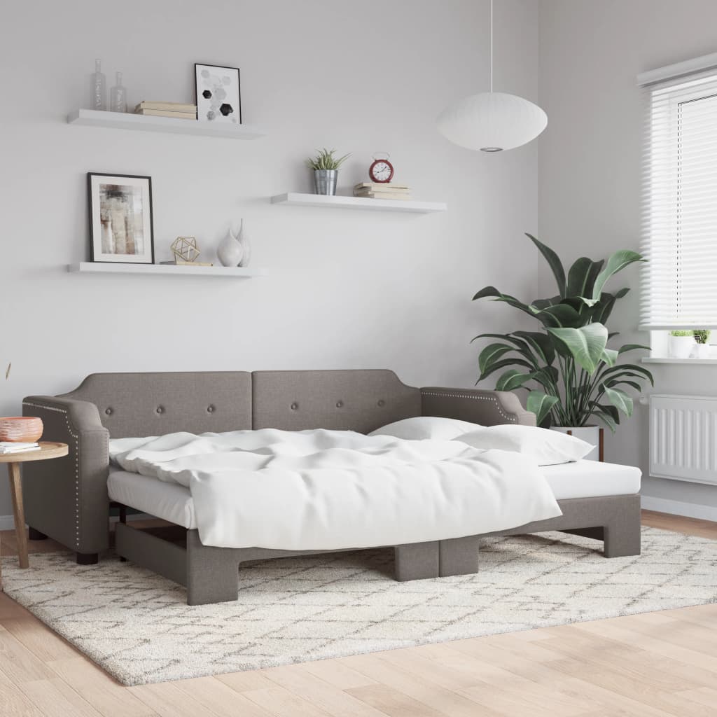 Slaapbank met onderschuifbed 90x200 cm stof taupe – afbeelding 1