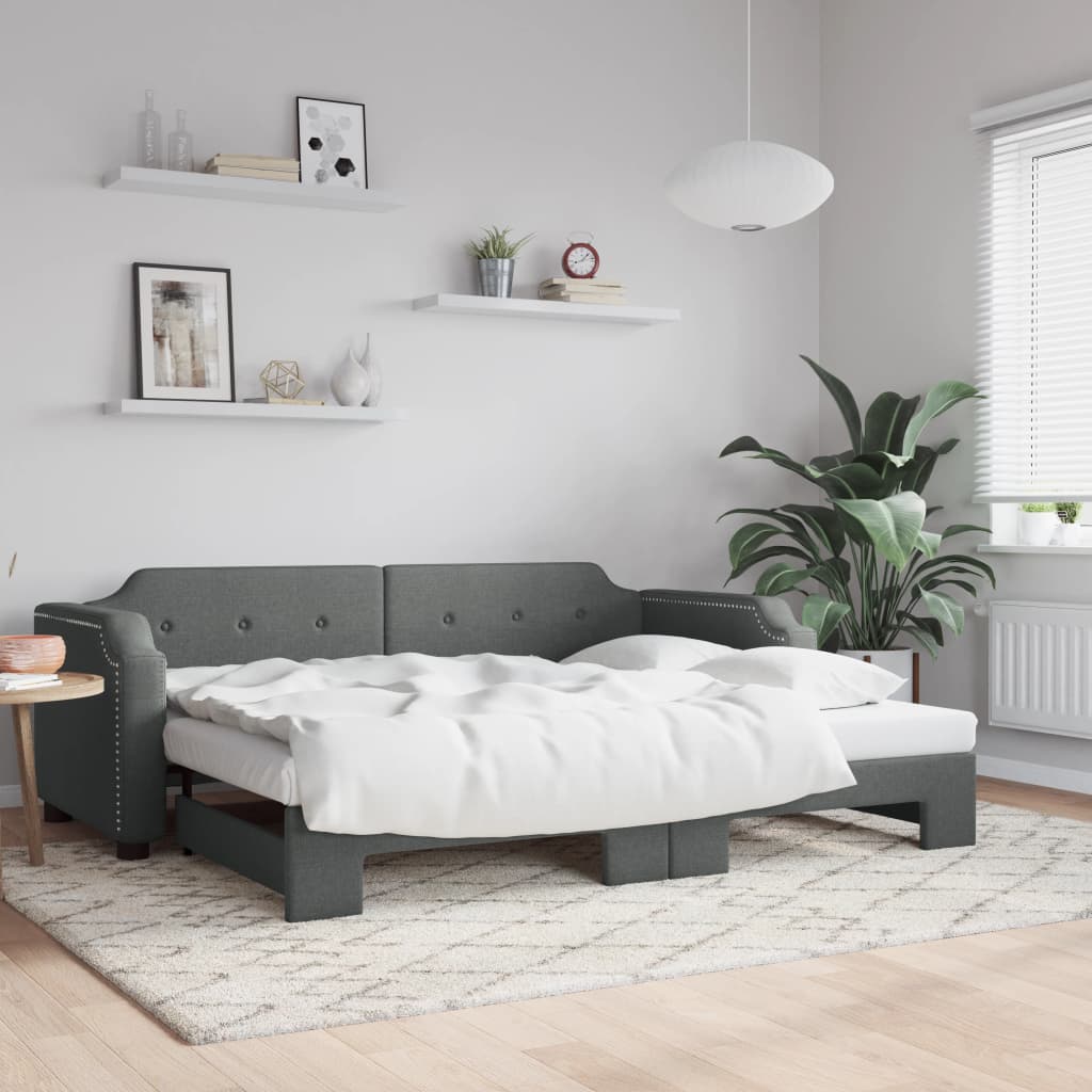 Slaapbank met onderschuifbed 100x200 cm stof donkergrijs – afbeelding 1