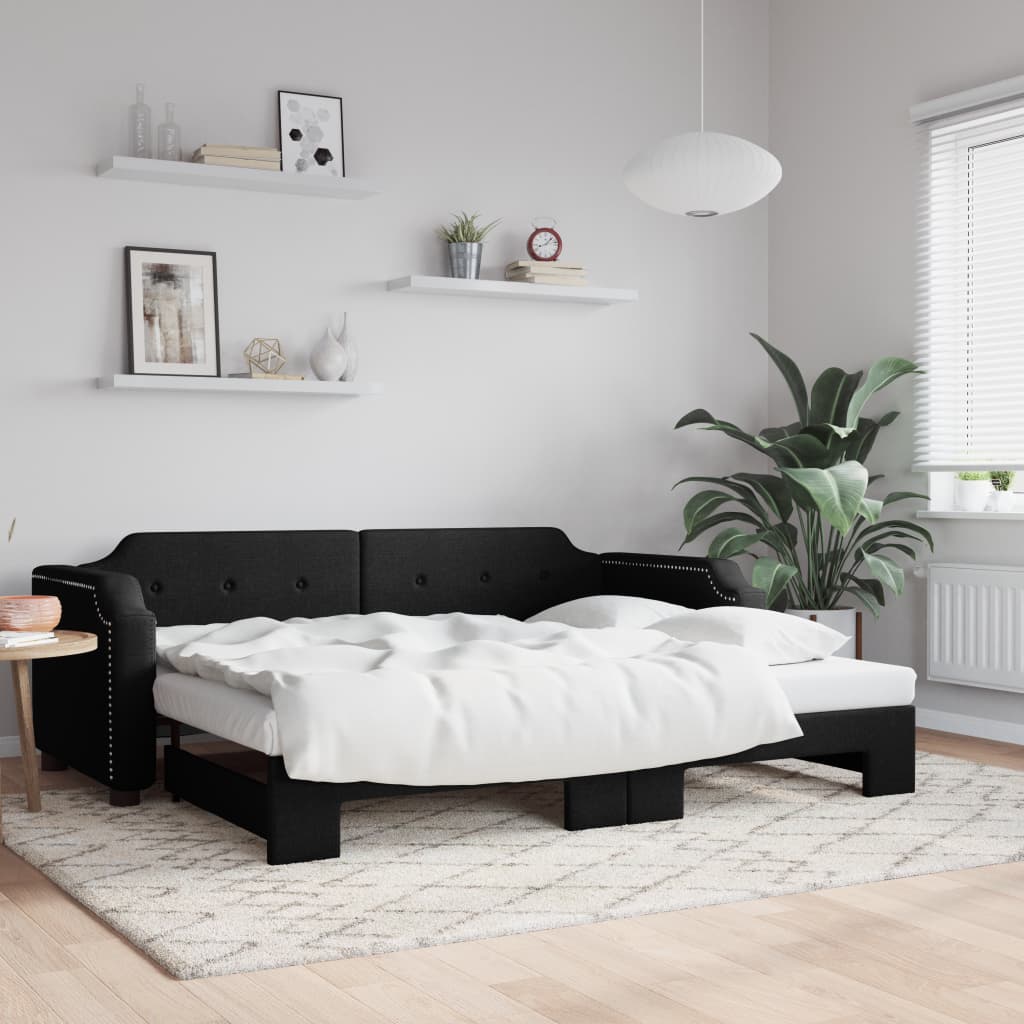 Slaapbank met onderschuifbed 100x200 cm stof zwart