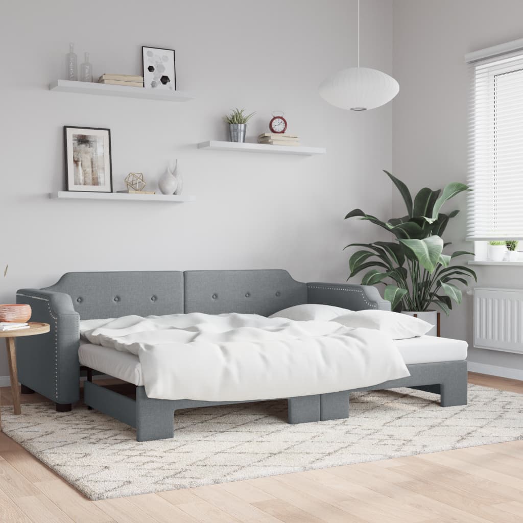 Slaapbank met onderschuifbed 90x190 cm stof lichtgrijs – afbeelding 1