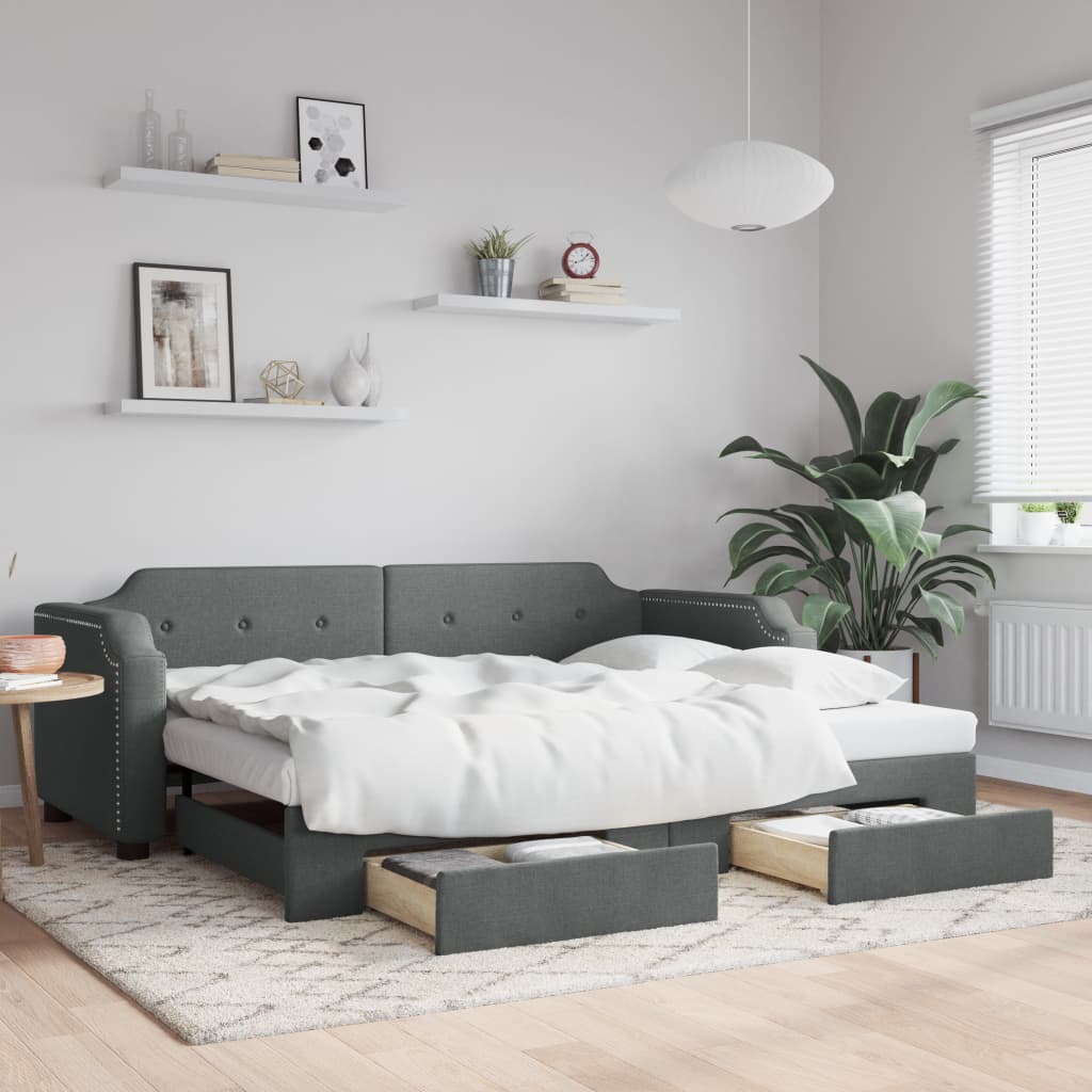 Slaapbank onderschuifbed en lades 100x200 cm stof donkergrijs – afbeelding 1