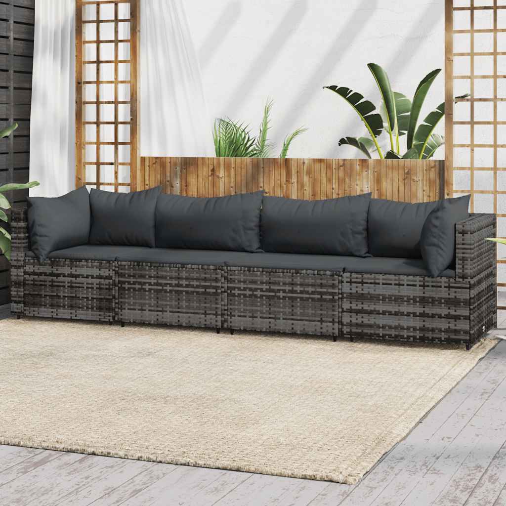4-delige Loungeset met kussens poly rattan grijs
