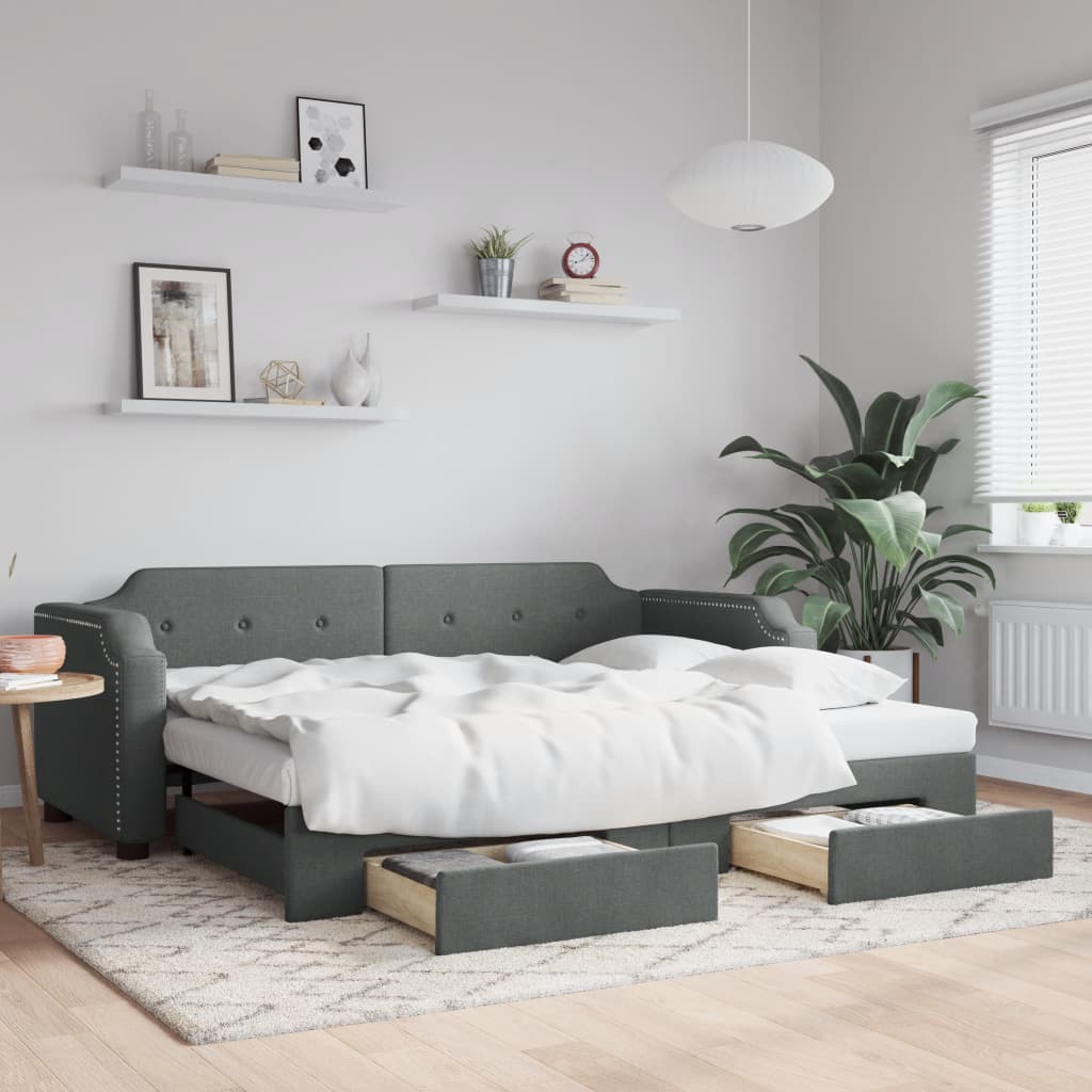Slaapbank onderschuifbed en lades 90x190 cm stof donkergrijs – afbeelding 1