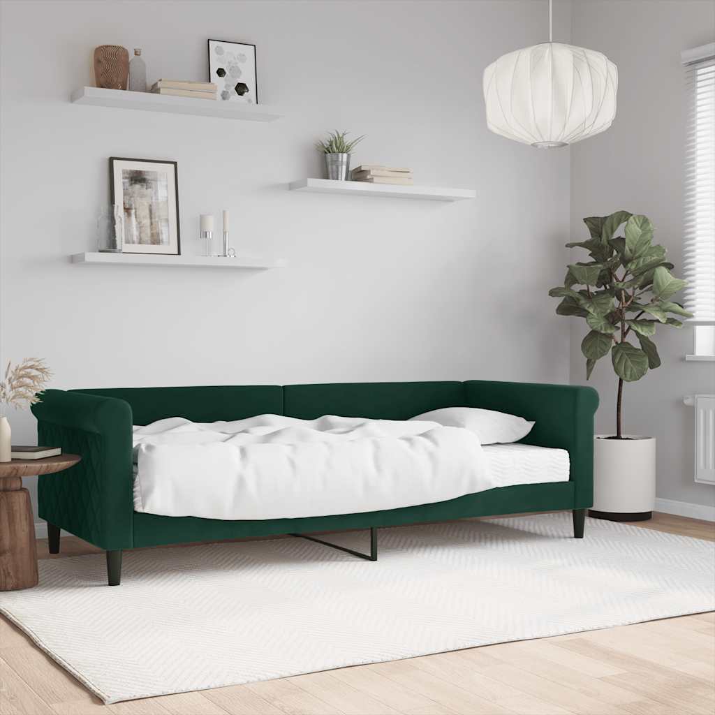 Slaapbank met matras 80x200 cm fluweel donkergroen – afbeelding 1