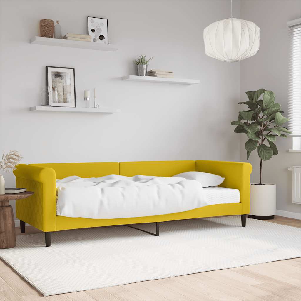 Slaapbank met matras 80x200 cm fluweel geel – afbeelding 1