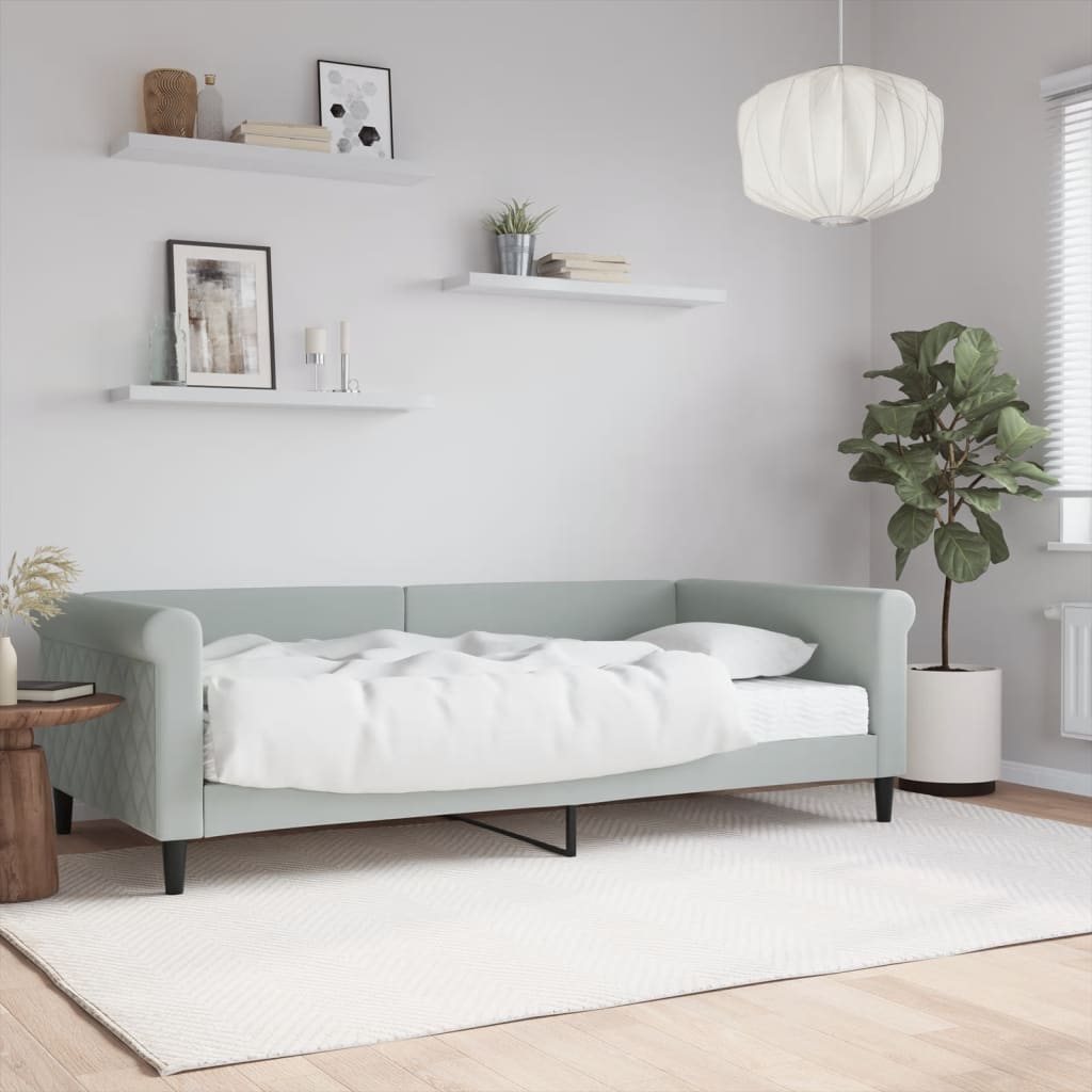 Slaapbank met matras 100x200 cm fluweel lichtgrijs – afbeelding 1
