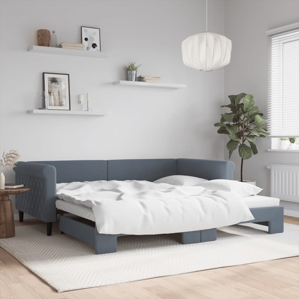Slaapbank met onderschuifbed 100x200 cm fluweel donkergrijs – afbeelding 1