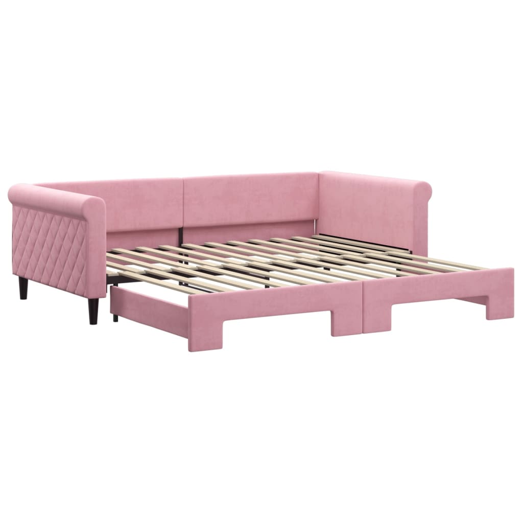 Slaapbank met onderschuifbed 100x200 cm fluweel roze – afbeelding 2