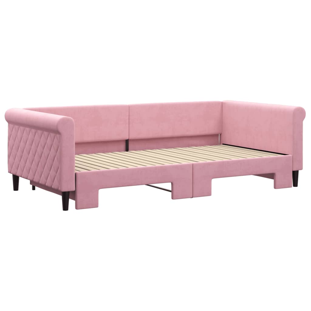 Slaapbank met onderschuifbed 100x200 cm fluweel roze – afbeelding 3