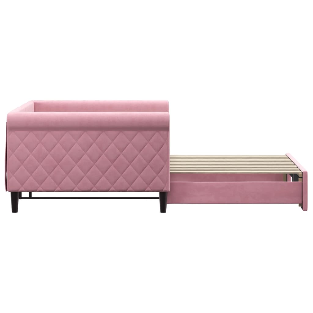 Slaapbank met onderschuifbed 100x200 cm fluweel roze – afbeelding 4
