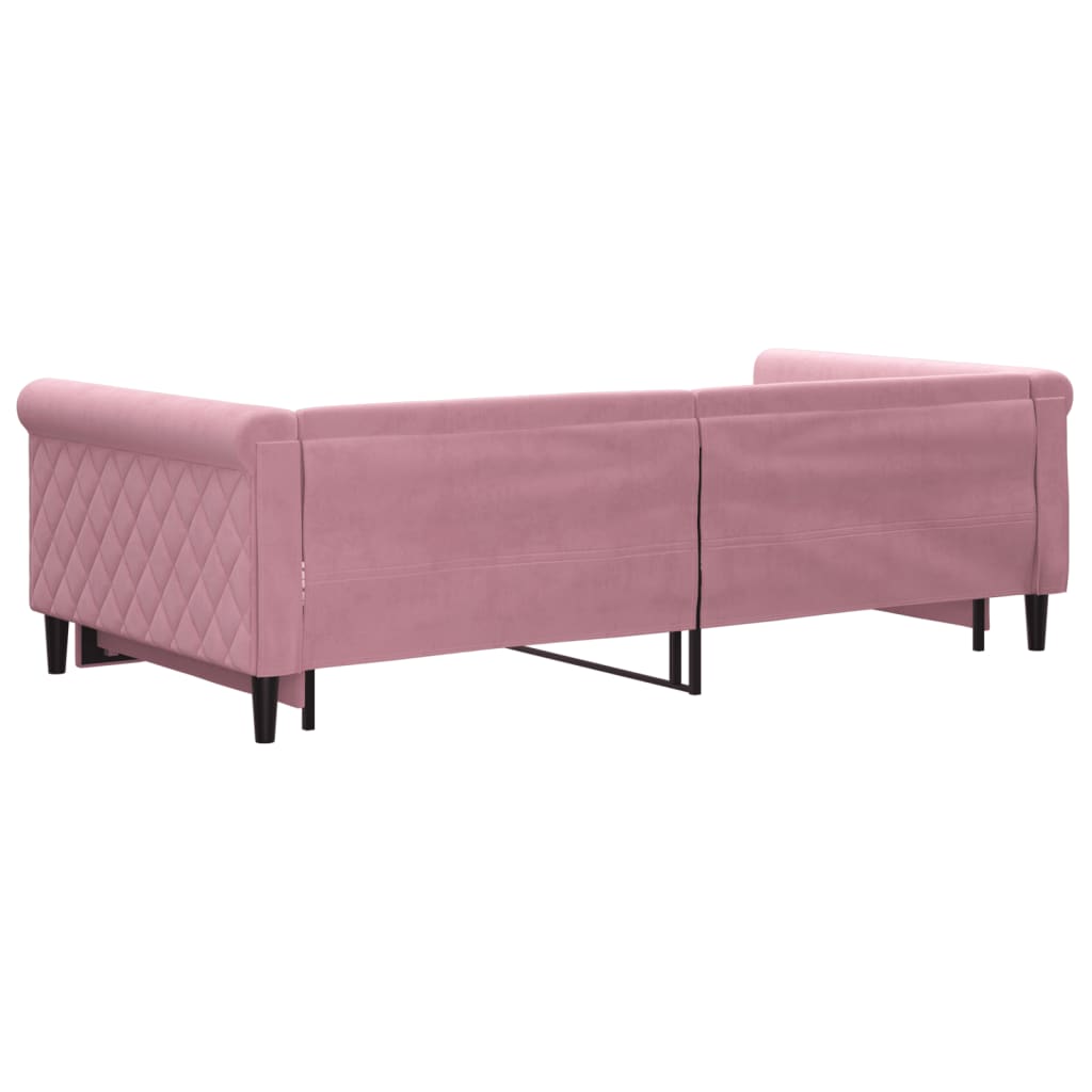 Slaapbank met onderschuifbed 100x200 cm fluweel roze – afbeelding 5