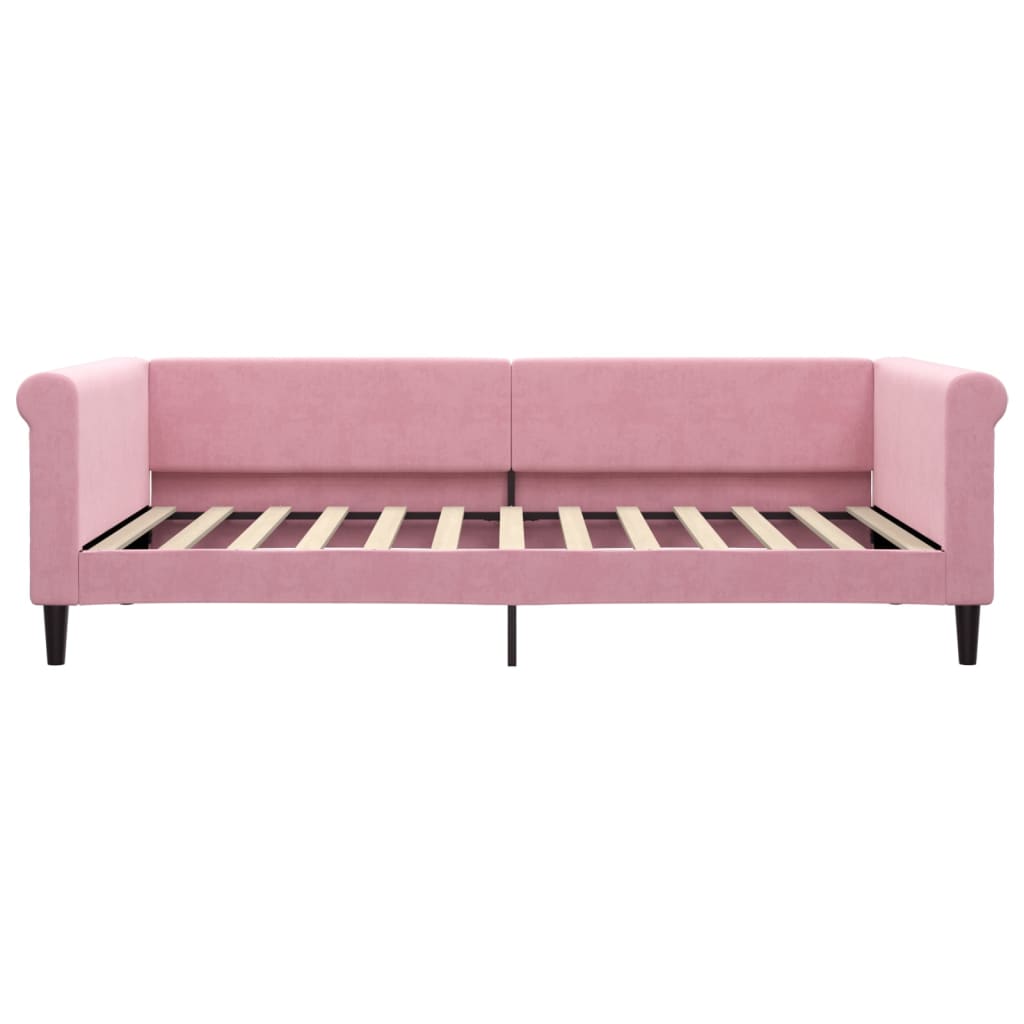 Slaapbank met onderschuifbed 100x200 cm fluweel roze – afbeelding 7
