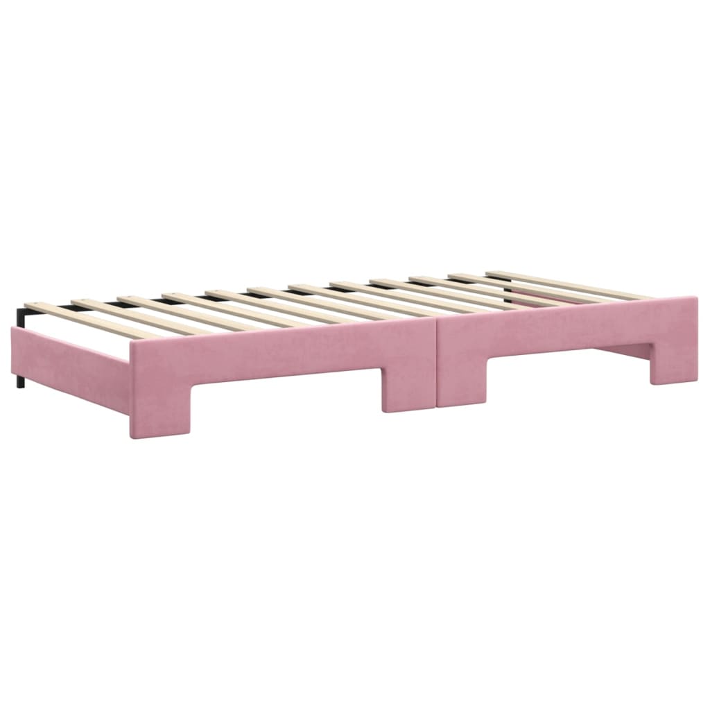 Slaapbank met onderschuifbed 100x200 cm fluweel roze – afbeelding 8