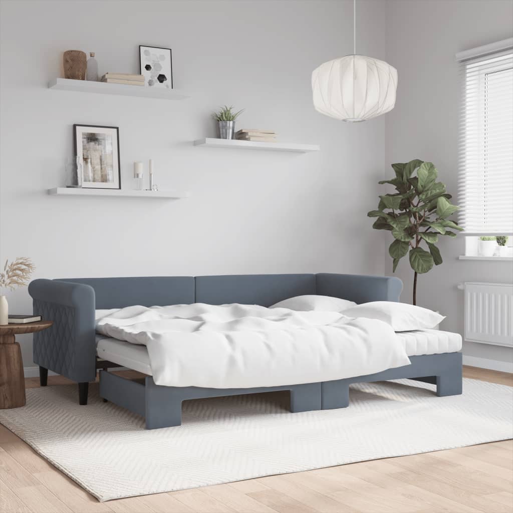 Slaapbank onderschuifbed matrassen 80x200cm fluweel donkergrijs – afbeelding 1
