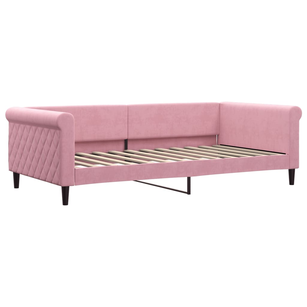 Slaapbank onderschuifbed en matrassen 100x200 cm fluweel roze – afbeelding 4