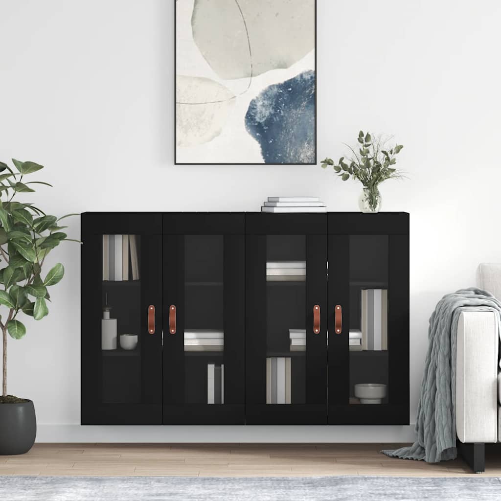 Hangkasten 2 st bewerkt hout zwart