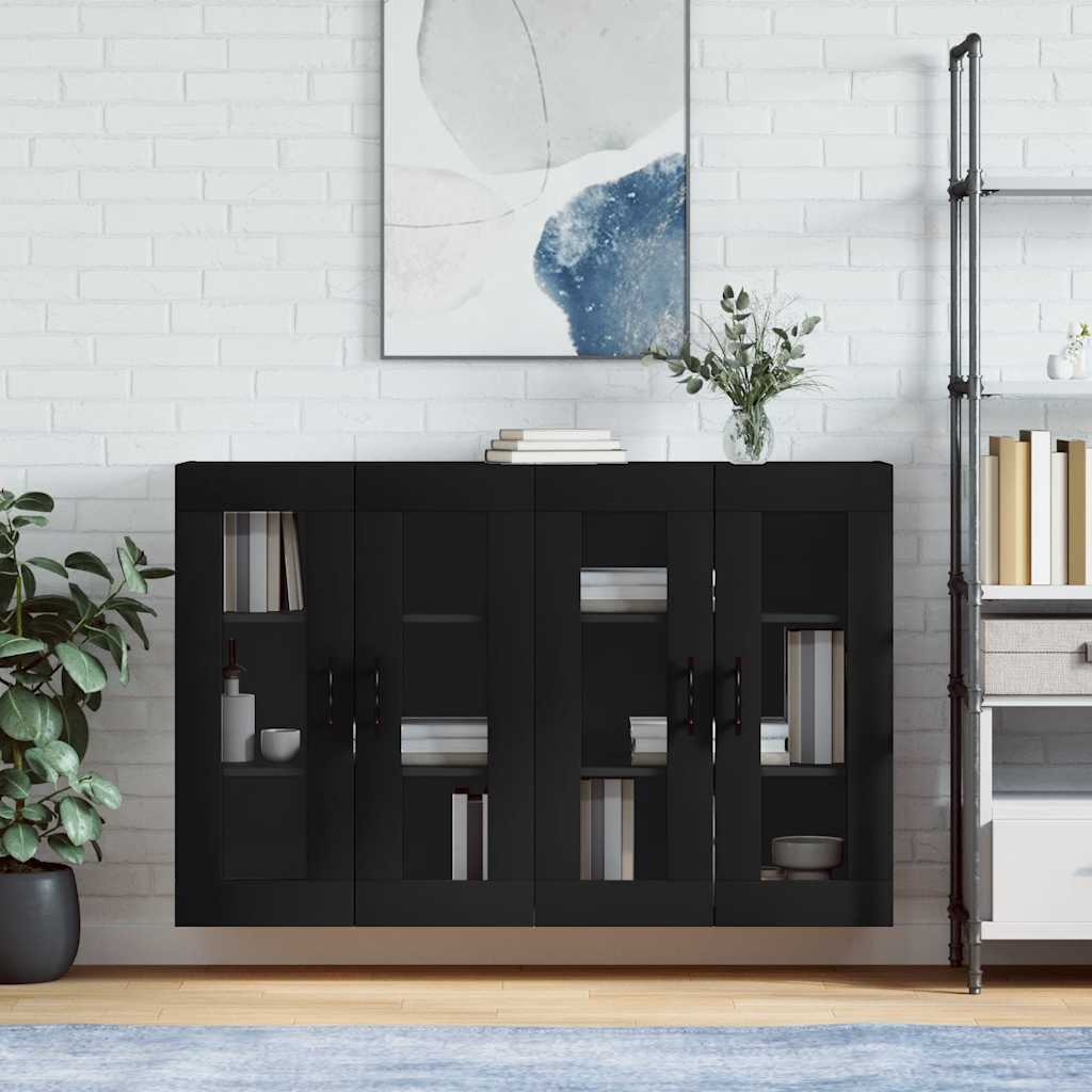 Hangkasten 2 st bewerkt hout zwart
