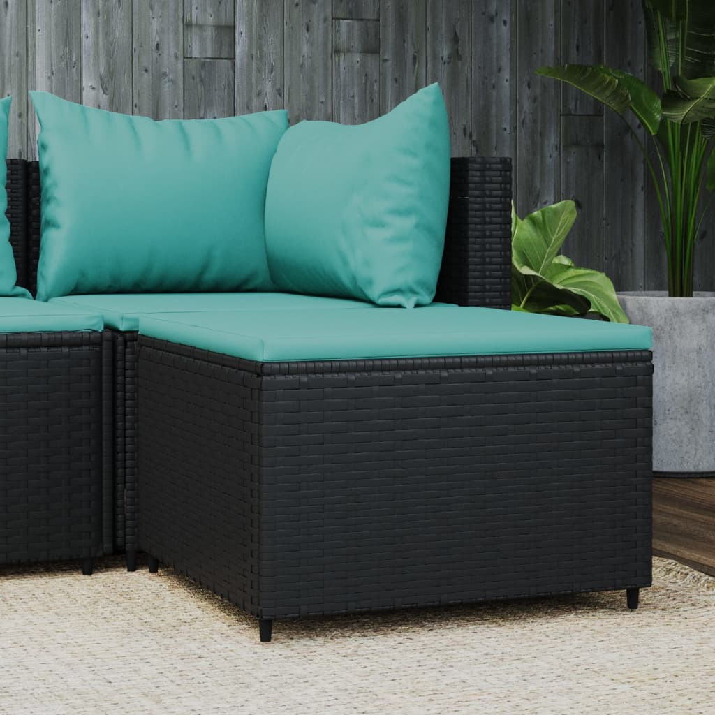 Voetensteun met kussen poly rattan zwart – afbeelding 1