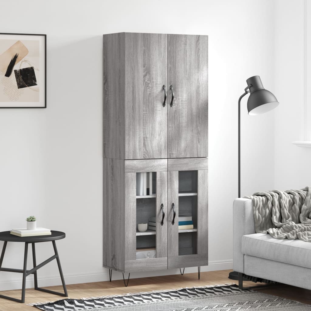 Hoge kast 69,5x34x180 cm bewerkt hout grijs sonoma eikenkleurig