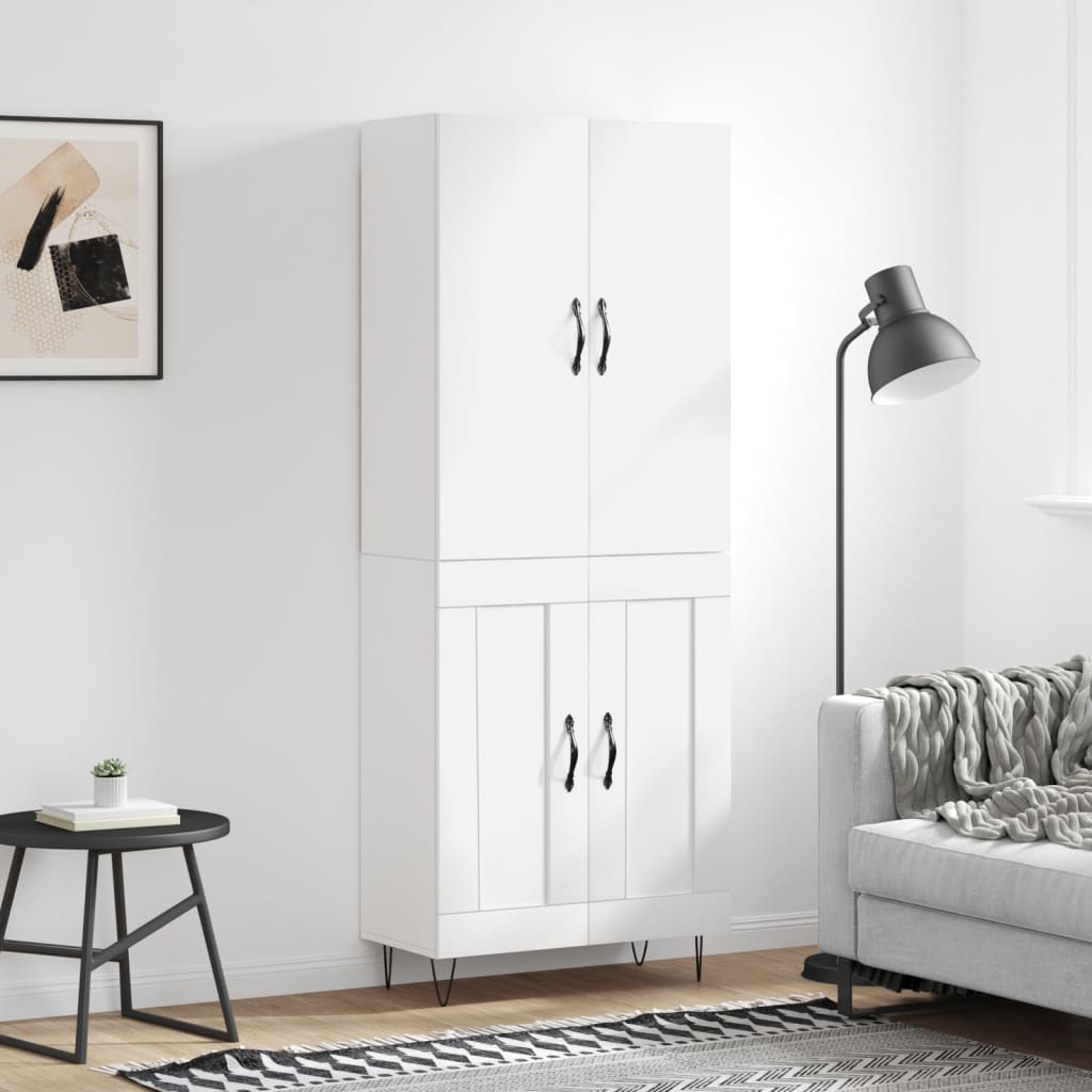 Hoge kast 69,5x34x180 cm bewerkt hout wit