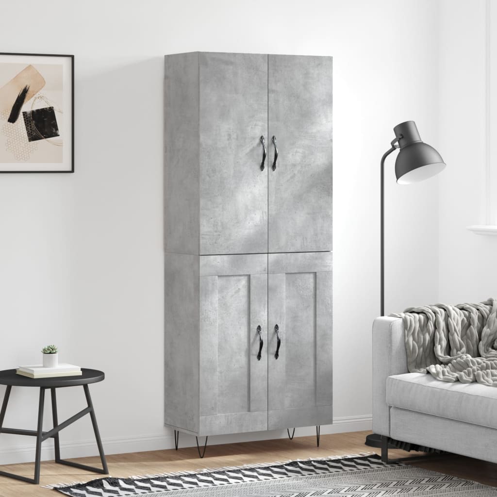 Hoge kast 69,5x34x180 cm bewerkt hout betongrijs