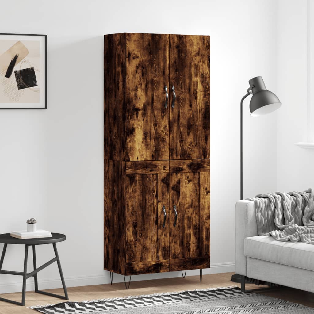Hoge kast 69,5x34x180 cm bewerkt hout gerookt eikenkleurig – afbeelding 1