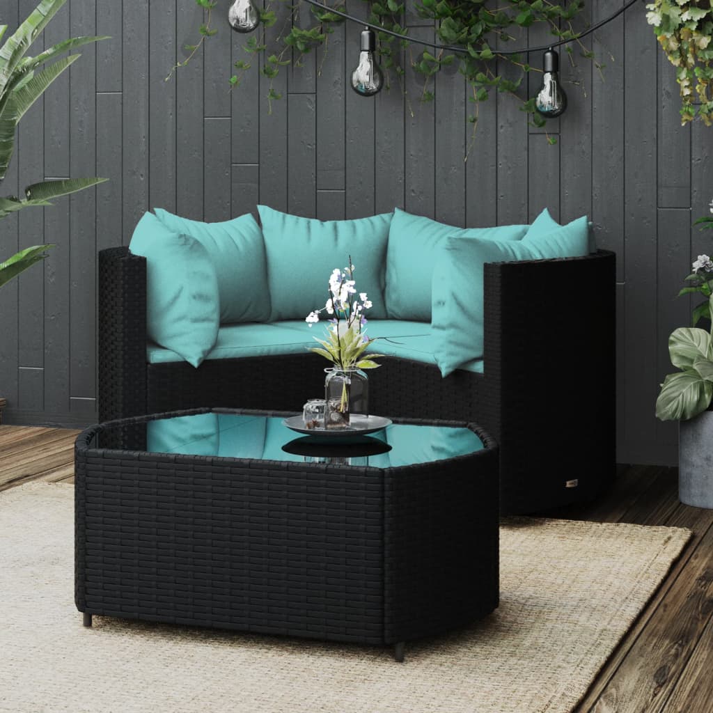 4-delige Loungeset met kussens poly rattan zwart – afbeelding 1