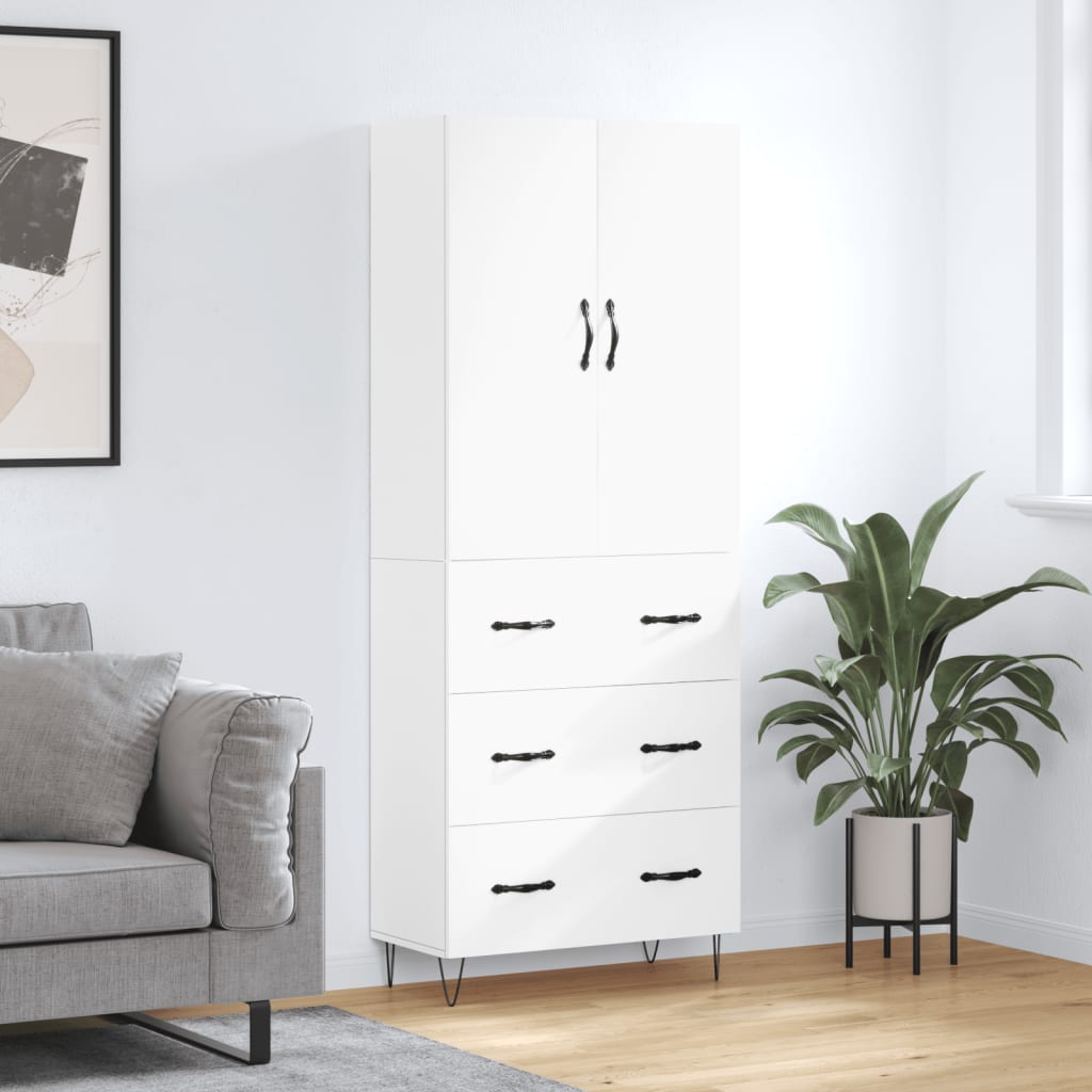 Hoge kast 69,5x34x180 cm bewerkt hout wit