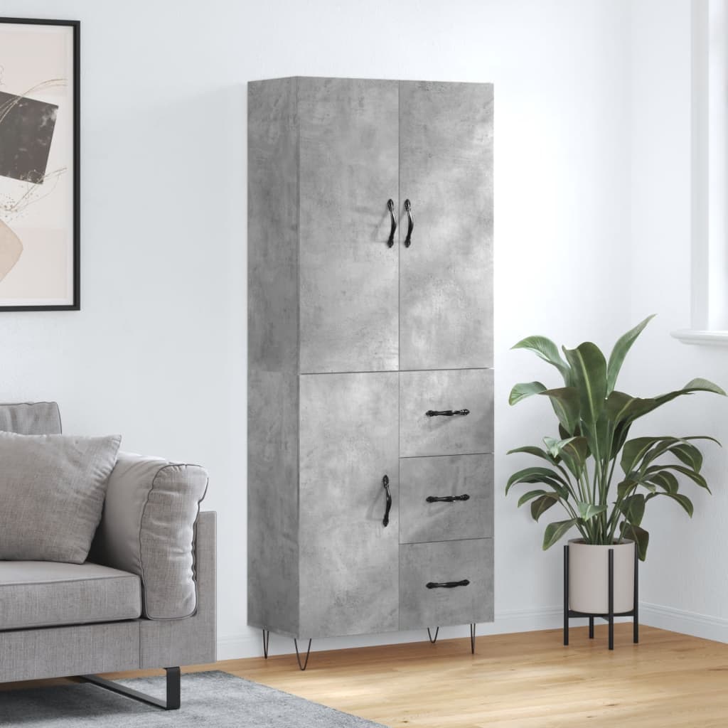 Hoge kast 69,5x34x180 cm bewerkt hout betongrijs
