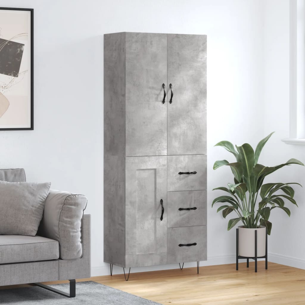 Hoge kast 69,5x34x180 cm bewerkt hout betongrijs
