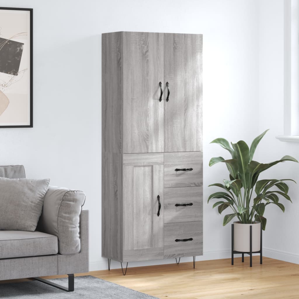 Hoge kast 69,5x34x180 cm bewerkt hout grijs sonoma eikenkleurig