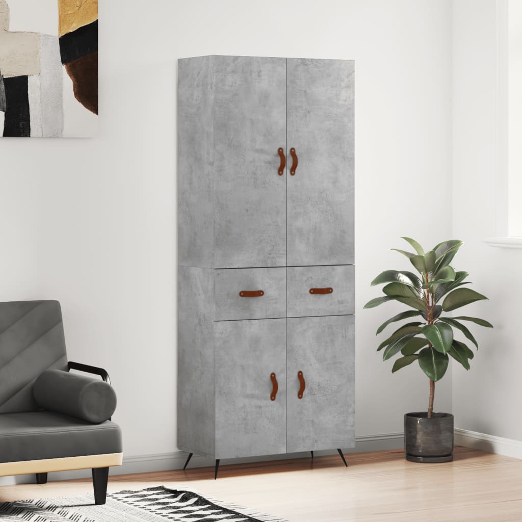 Hoge kast 69,5x34x180 cm bewerkt hout betongrijs
