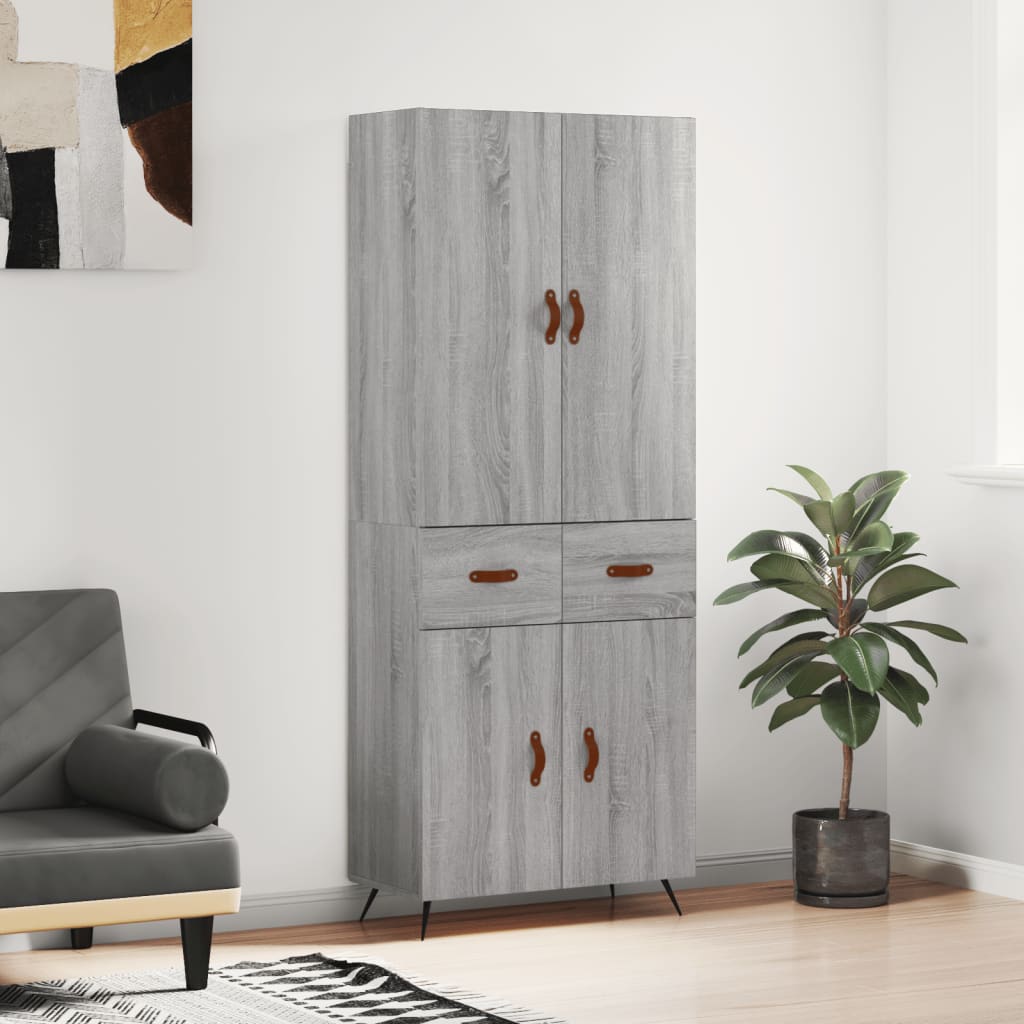 Hoge kast 69,5x34x180 cm bewerkt hout grijs sonoma eikenkleurig