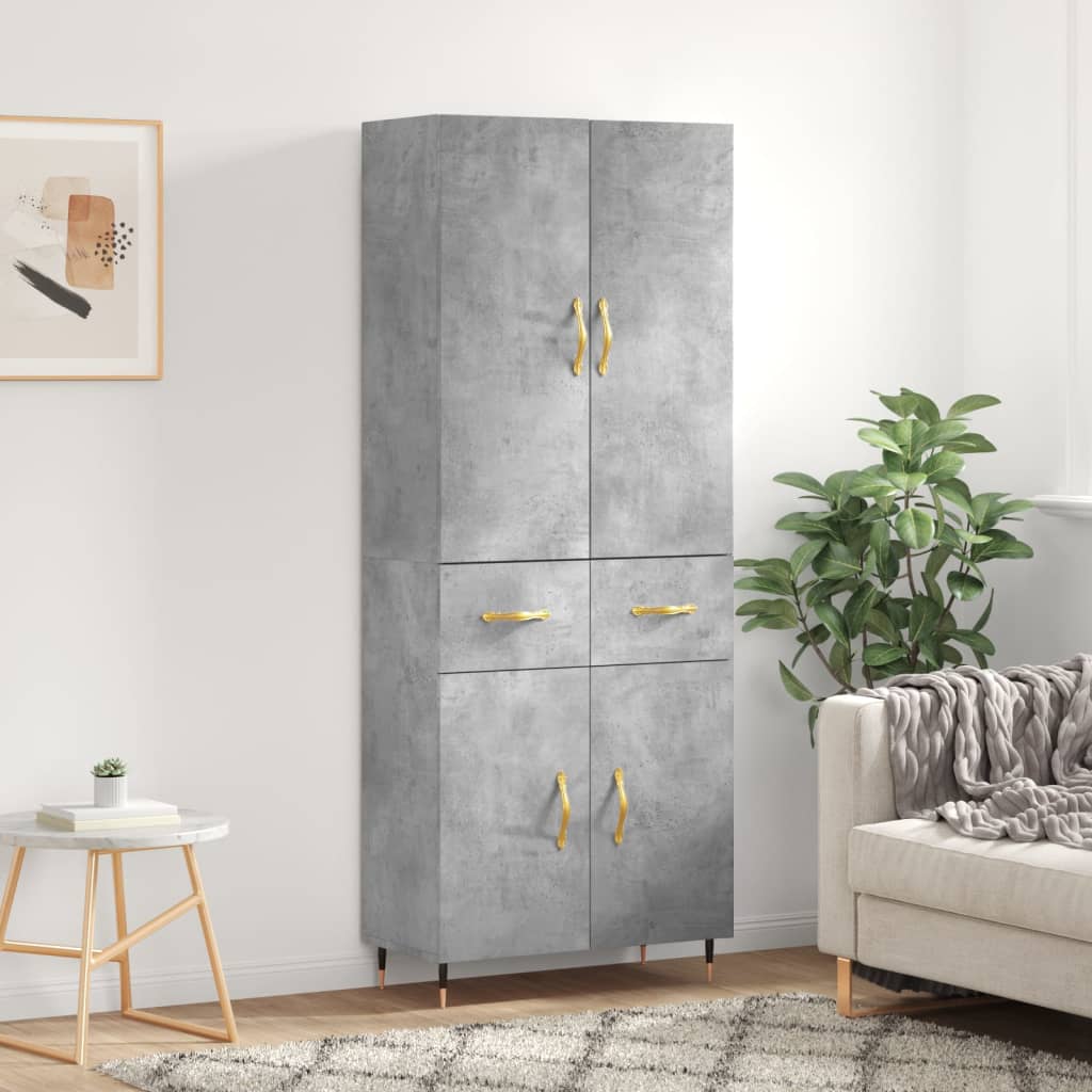 Hoge kast 69,5x34x180 cm bewerkt hout betongrijs