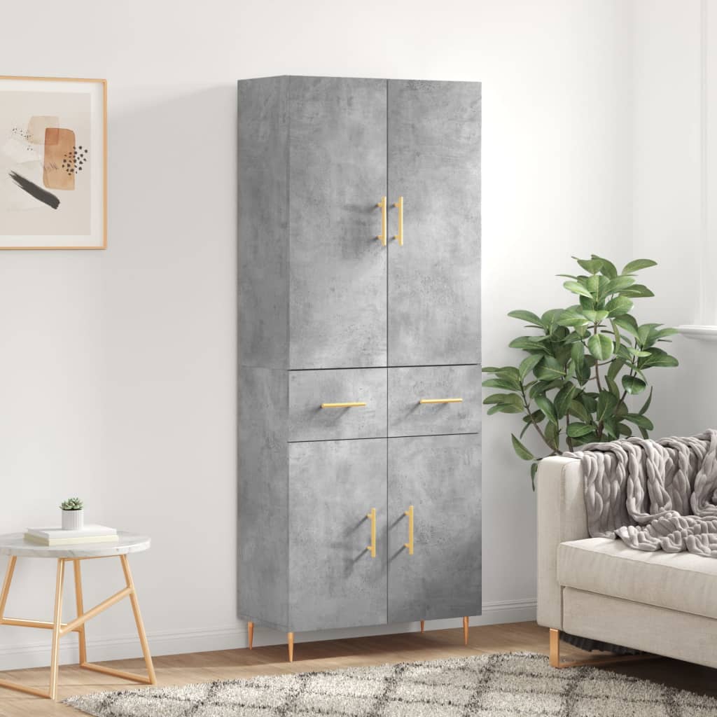 Hoge kast 69,5x34x180 cm bewerkt hout betongrijs