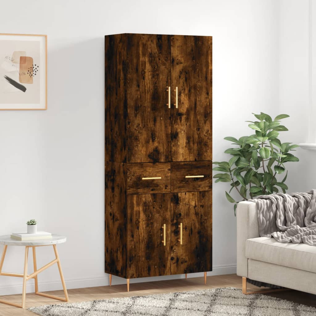 Hoge kast 69,5x34x180 cm bewerkt hout gerookt eikenkleurig – afbeelding 1