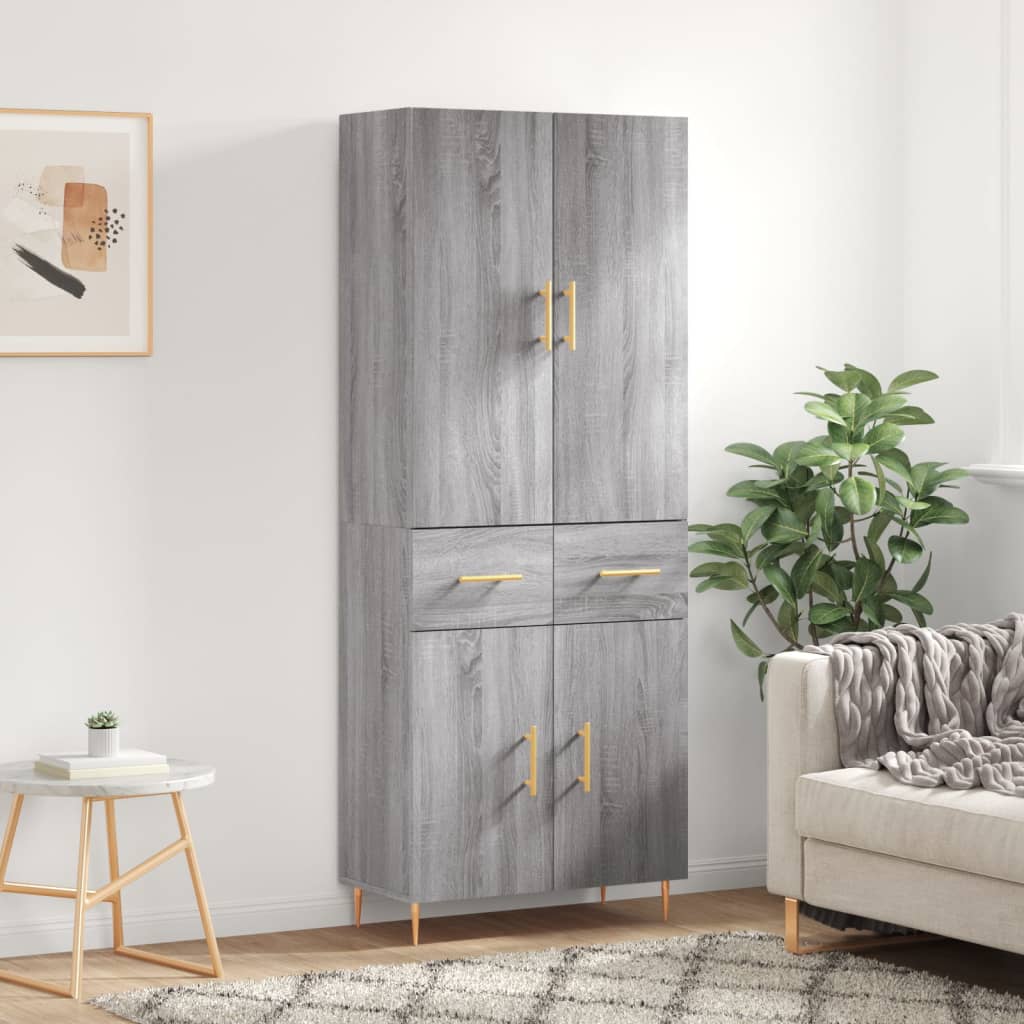 Hoge kast 69,5x34x180 cm bewerkt hout grijs sonoma eikenkleurig