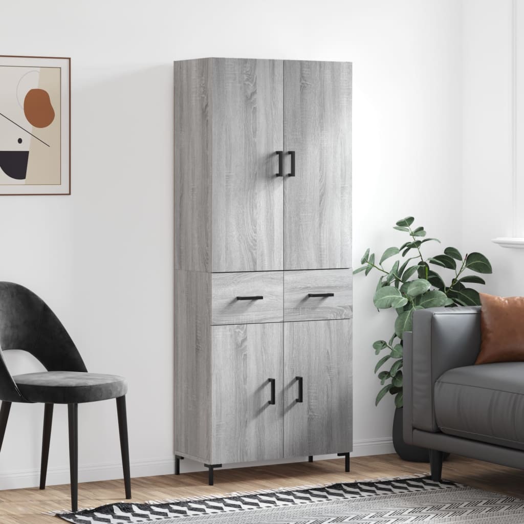 Hoge kast 69,5x34x180 cm bewerkt hout grijs sonoma eikenkleurig