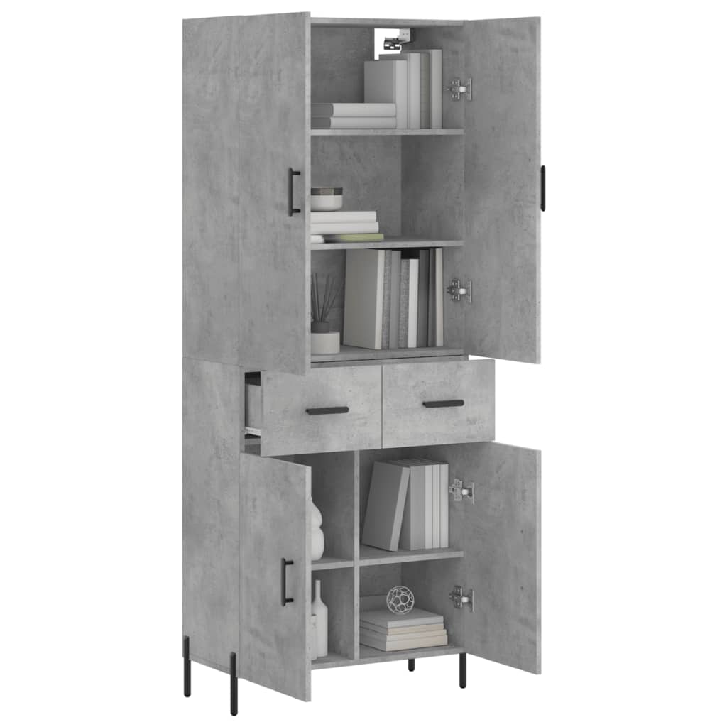 Hoge kast 69,5x34x180 cm bewerkt hout betongrijs – afbeelding 3