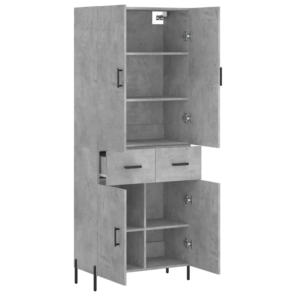 Hoge kast 69,5x34x180 cm bewerkt hout betongrijs – afbeelding 4