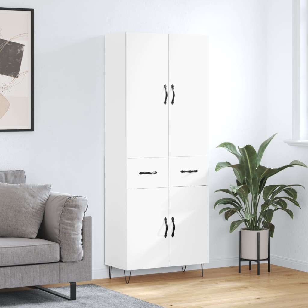 Hoge kast 69,5x34x180 cm bewerkt hout wit
