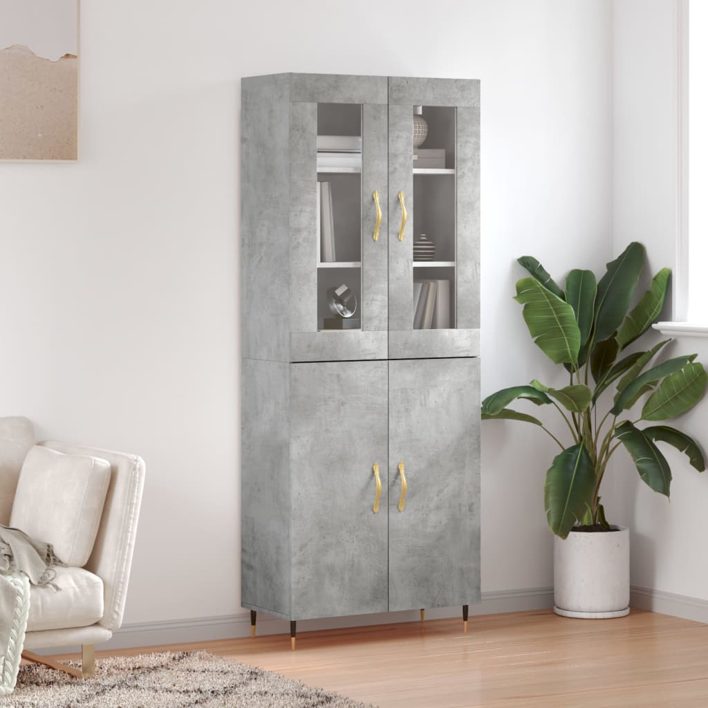 Hoge kast 69,5x34x180 cm bewerkt hout betongrijs