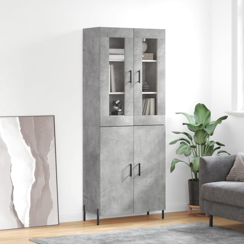 Hoge kast 69,5x34x180 cm bewerkt hout betongrijs
