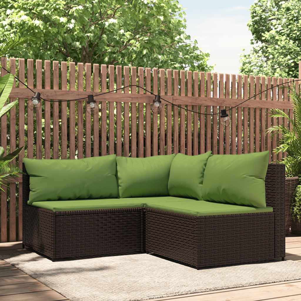 3-delige Loungeset met kussens poly rattan bruin – afbeelding 1
