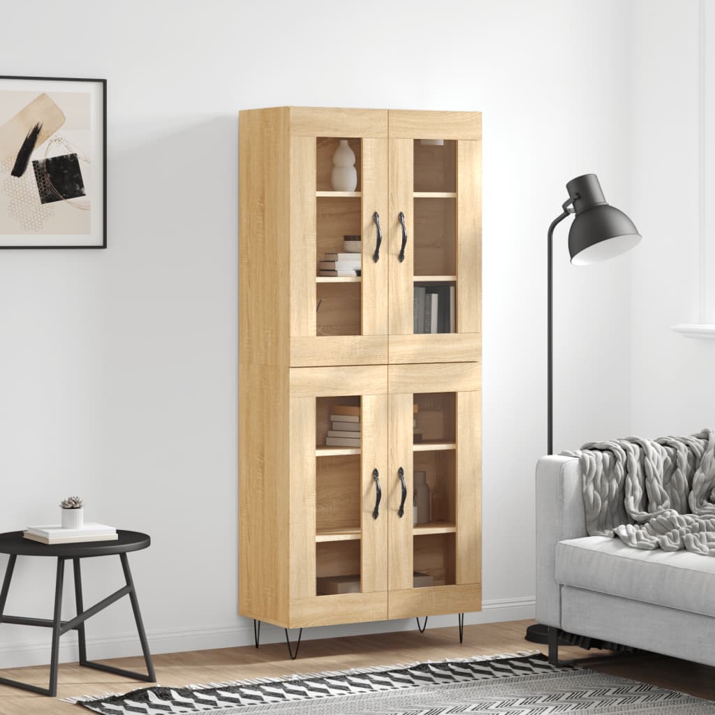 Hoge kast 69,5x34x180 cm bewerkt hout sonoma eikenkleurig – afbeelding 1