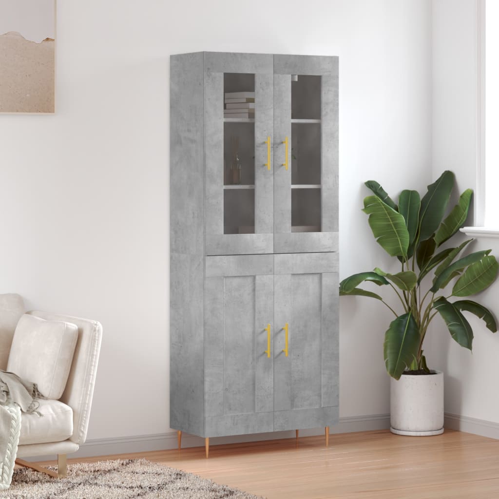 Hoge kast 69,5x34x180 cm bewerkt hout betongrijs