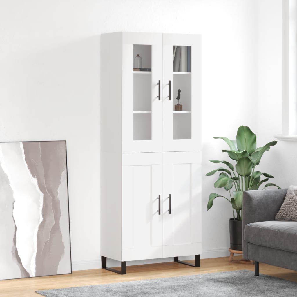 Hoge kast 69,5x34x180 cm bewerkt hout wit